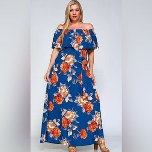 New!Plus Size Floral Off Shoulder Belted Maxi Dress Sizes 1X 2X 3X